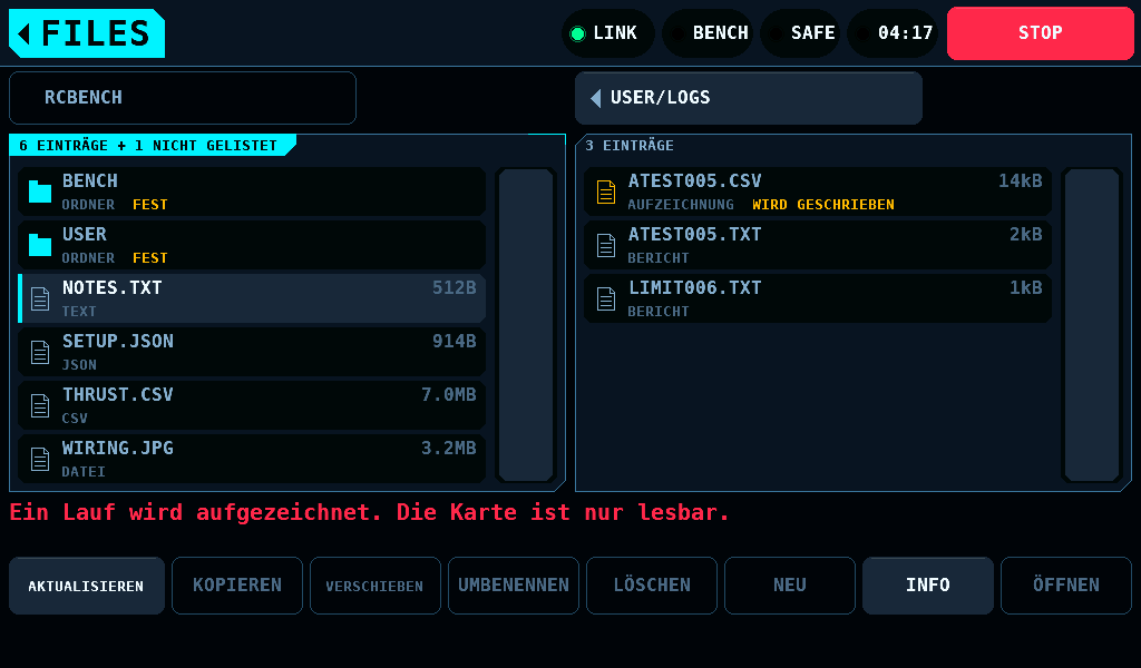 FILES, während ein Test aufgezeichnet wird