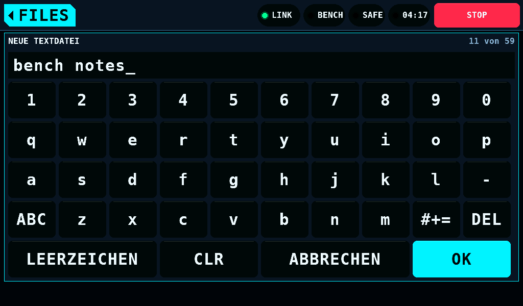 Die Tastatur für eine neue Textdatei
