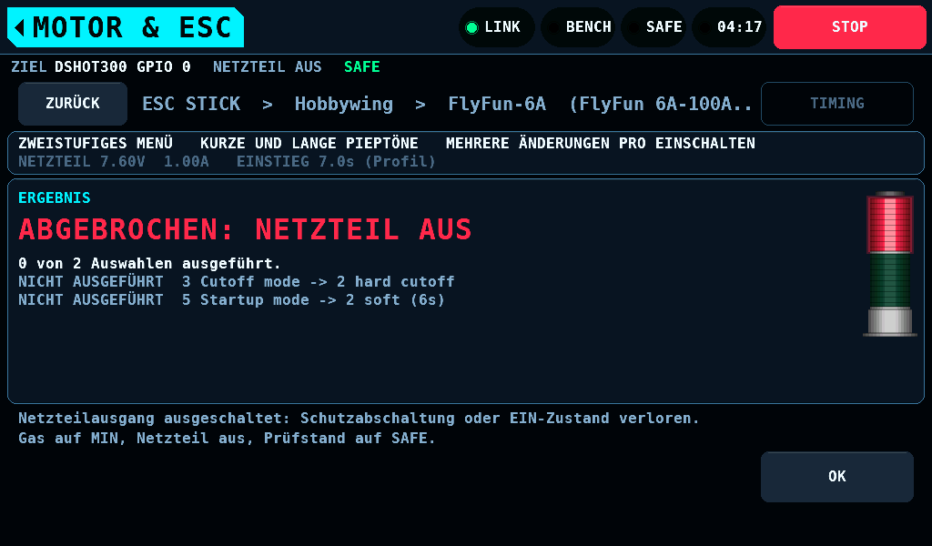Vom Netzteil beendet: Rot leuchtet