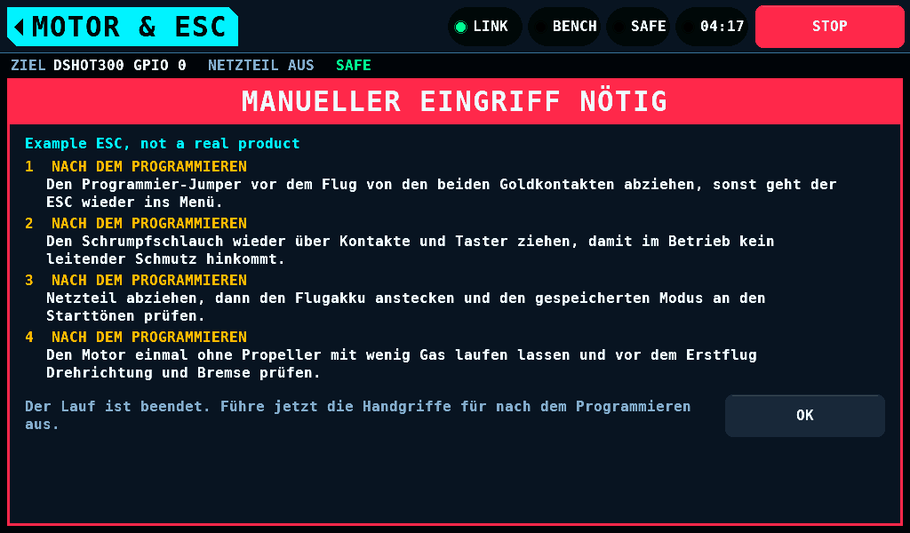 Die Handgriffe nach dem Programmieren, am Ende eines Laufs