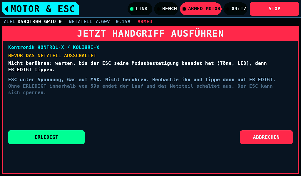 Der Lauf wartet auf die Bestätigung des ESC