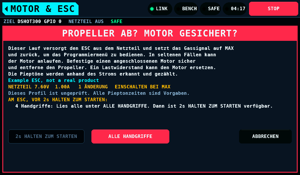Vier Handgriffe vor dem Einschalten, unter ALLE HANDGRIFFE zu lesen