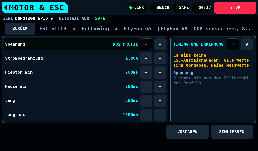 Die Timing-Einstellungen