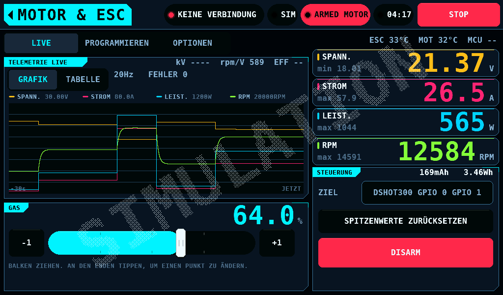 Ein Lauf bei ARMED ohne IOmcu: SIM und das Wasserzeichen SIMULATION