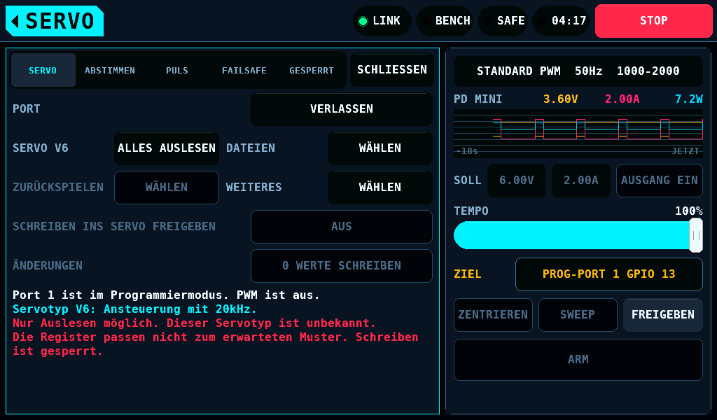 Ein Servo unbekannter Belegung: nur lesen