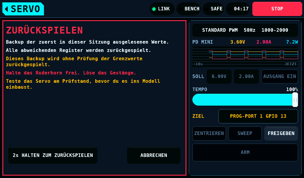 Das Zurückspielen des Backups der Sitzung