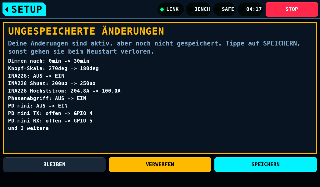 Zwölf ungespeicherte Werte