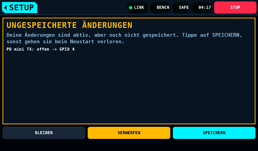 Ein ungespeicherter Wert, am Home-Tag
