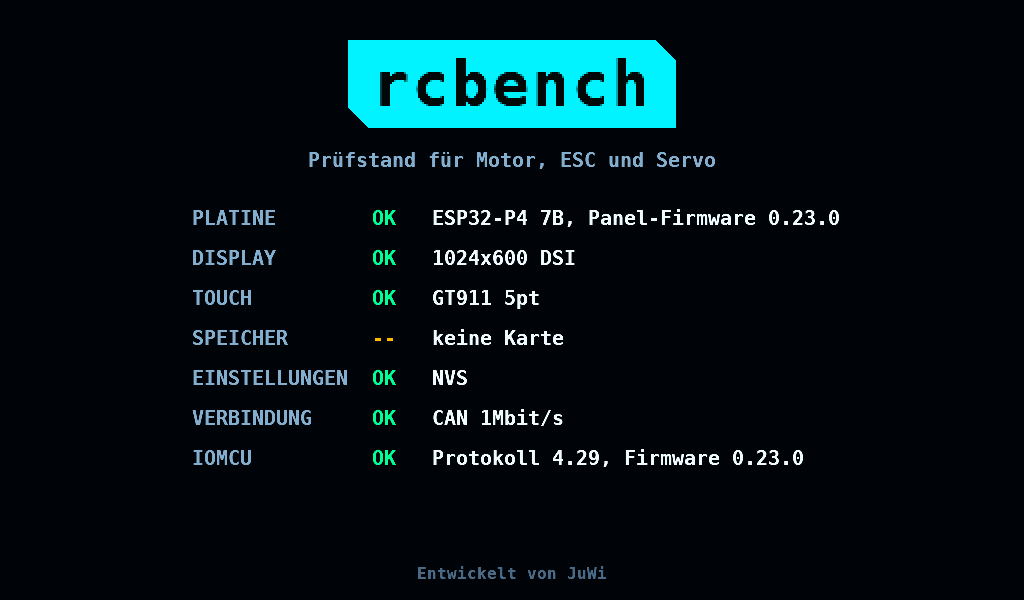 Der Splash, während die Teilsysteme sich melden