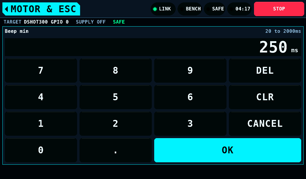 The keypad of Beep min, 250 typed
