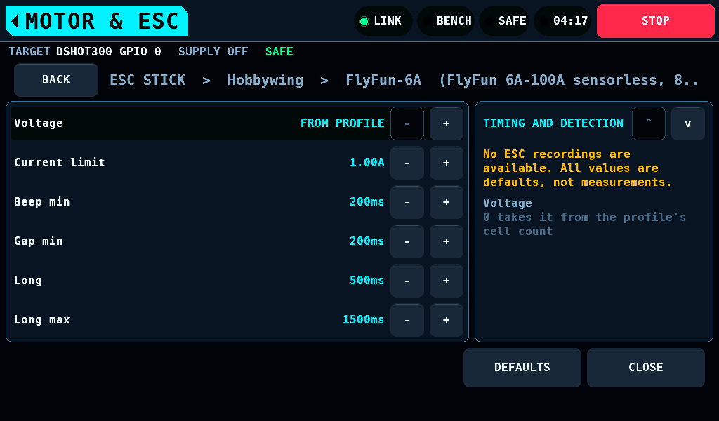 The timing settings