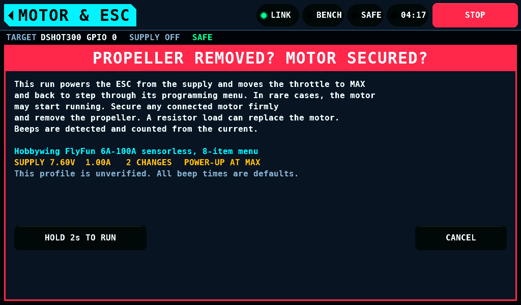 PROPELLER REMOVED? MOTOR SECURED?