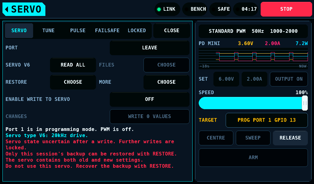 The servo holds a mix of old and new values