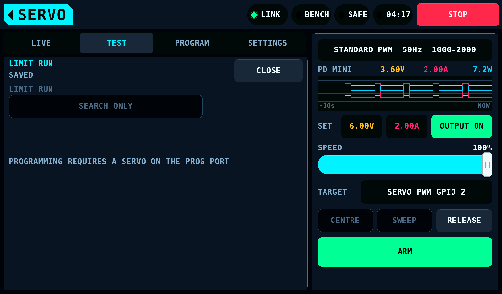 The LIMIT RUN card's settings