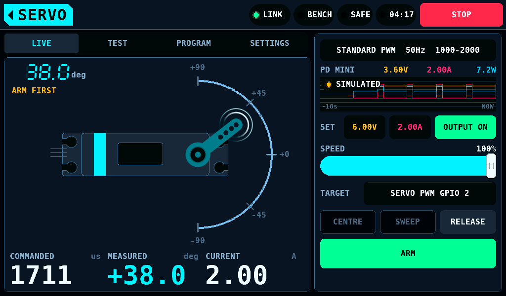 The panel's supply model as the meter, with the SIMULATED pill