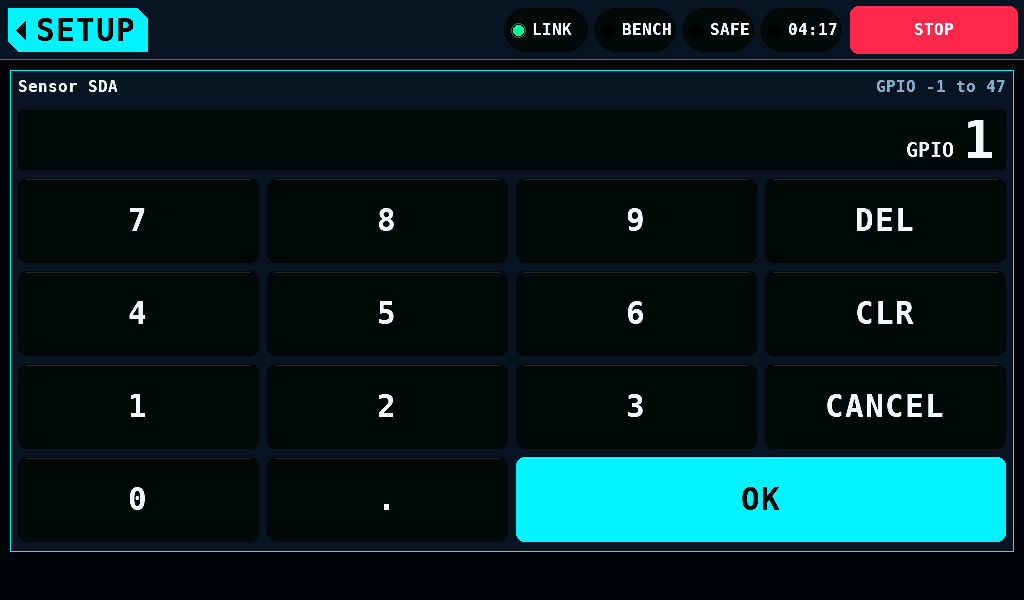 The keypad of Sensor SDA, GPIO 1 typed