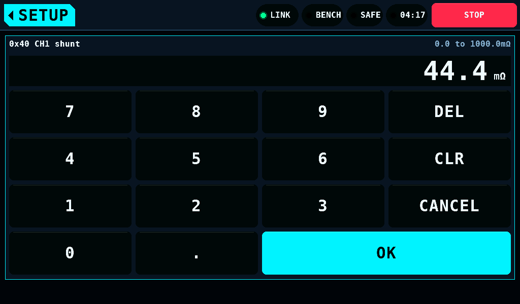 The keypad of 0x40 CH1 shunt, 44.4 typed